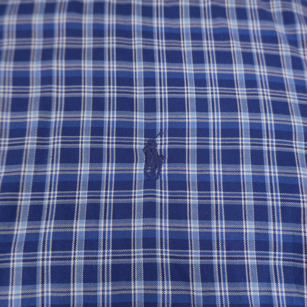 Ralph Lauren Button Up Shirt Mens XL/TG Blue White Plaid Long Sleeve Cotton Pony